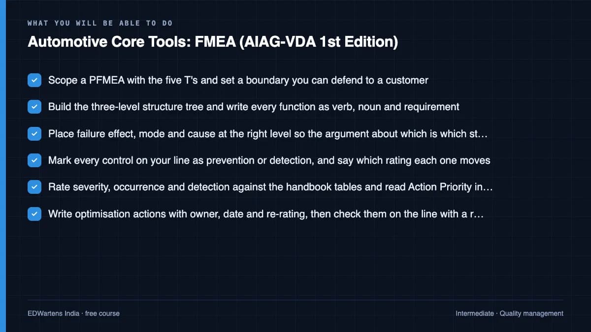 Automotive Core Tools: FMEA (AIAG-VDA 1st Edition): What you will be able to do