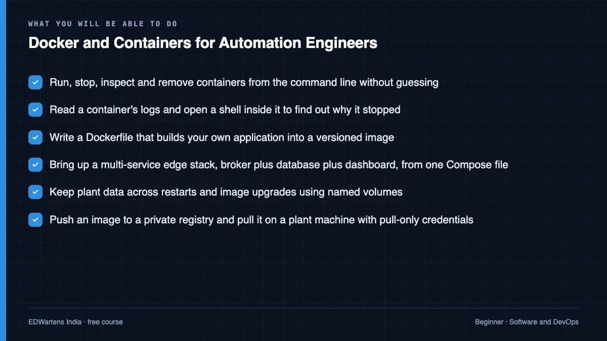 Docker and Containers for Automation Engineers: What you will be able to do