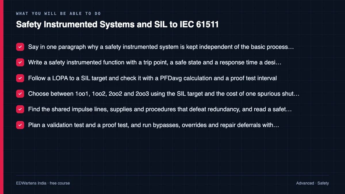 Safety Instrumented Systems and SIL to IEC 61511: What you will be able to do