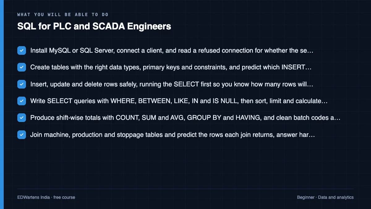 SQL for PLC and SCADA Engineers: What you will be able to do