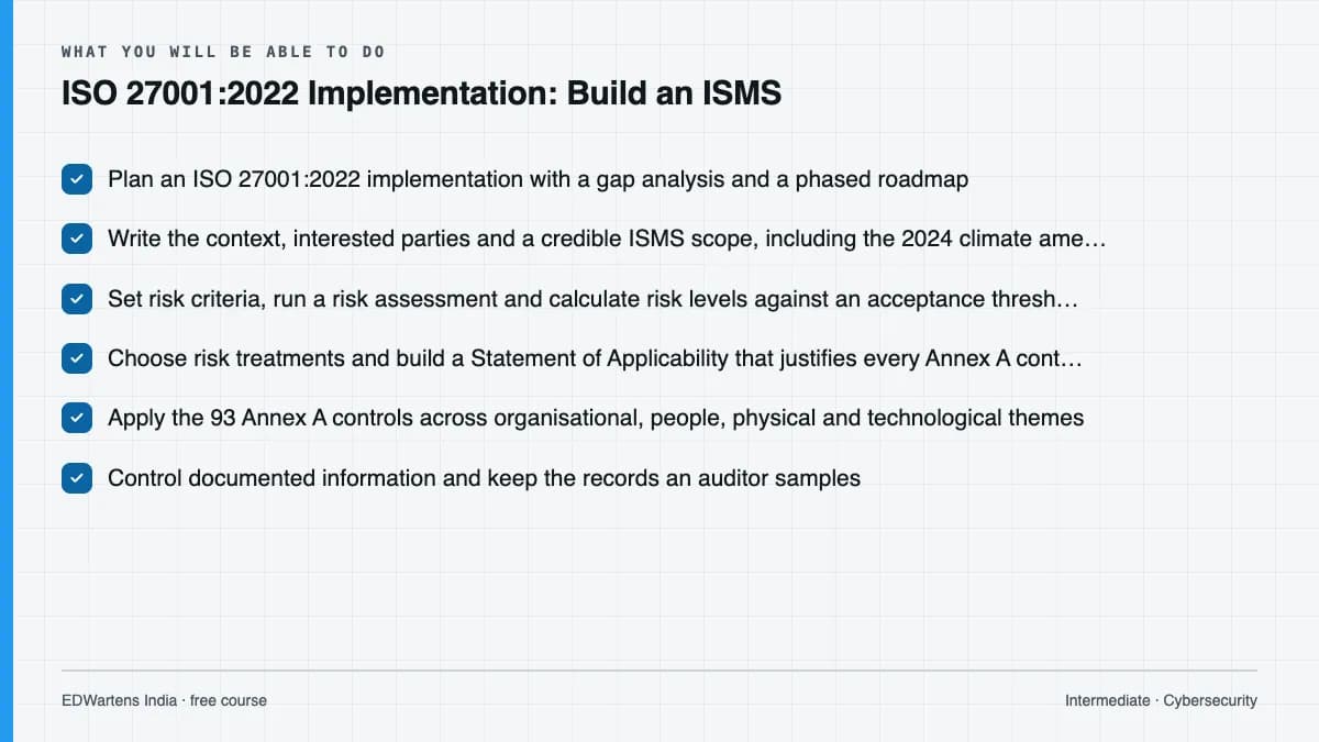 ISO 27001:2022 Implementation: Build an ISMS: What you will be able to do