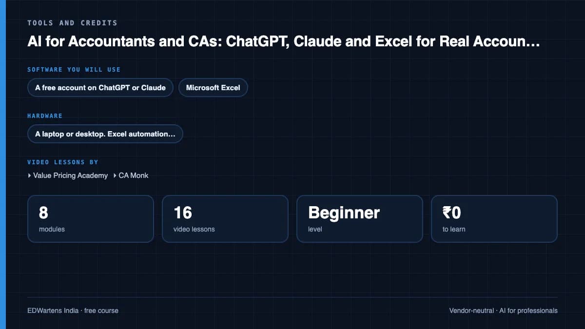 AI for Accountants and CAs: ChatGPT, Claude and Excel for Real Accounting Work: Tools and credits