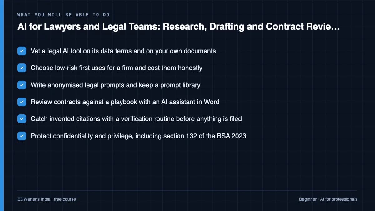 AI for Lawyers and Legal Teams: Research, Drafting and Contract Review, Safely: What you will be able to do