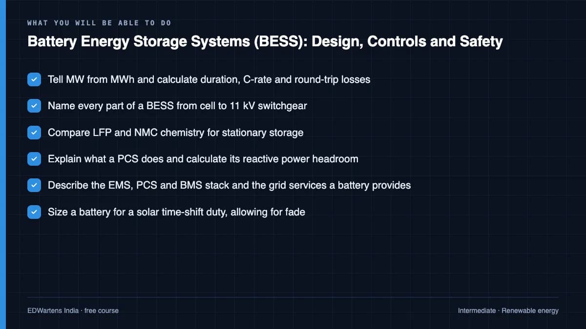 Battery Energy Storage Systems (BESS): Design, Controls and Safety: What you will be able to do