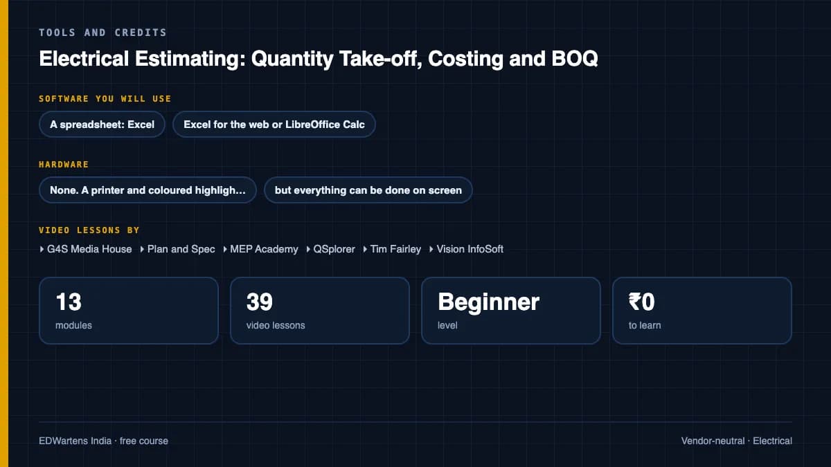 Electrical Estimating: Quantity Take-off, Costing and BOQ: Tools and credits