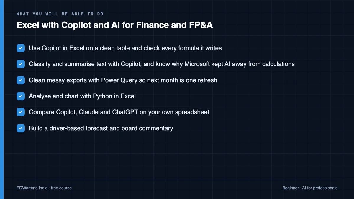 Excel with Copilot and AI for Finance and FP&A: What you will be able to do
