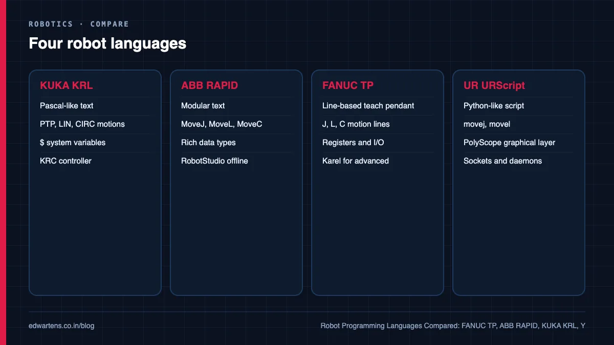 Five robot languages side by side
