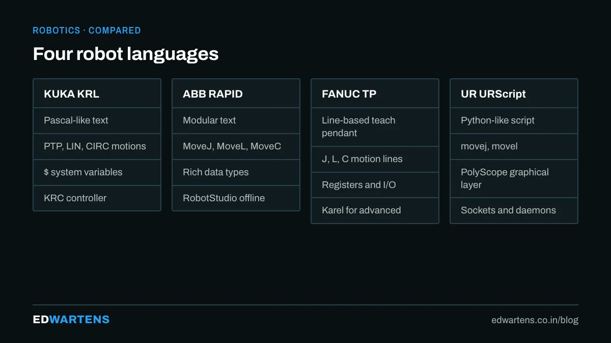 Five robot languages side by side